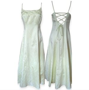 Vintage Y2K Prom Dress Chartreuse Delicate Floral Corset Fairy Regency Hoco